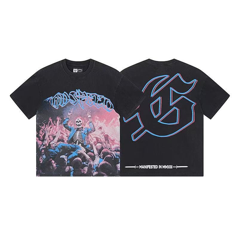 25ss アメリカのトレンディなブランド GOD ロックバンド ヒップホップ レタープリント 半袖 高品質 コットン Tシャツ カップル同スタイル|undefined