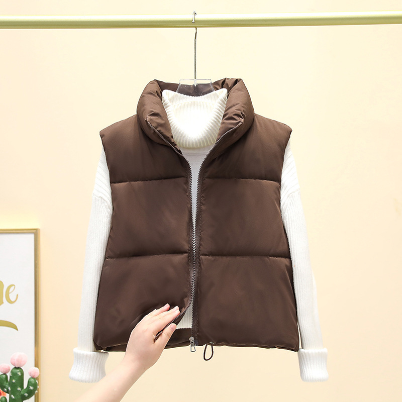 2025 New Winter Cotton Vest for Women, Versatile, Loose, Fashionable, Korean Style, Slimming, Simple, Stand-Up Collar, Short Vest Jacket