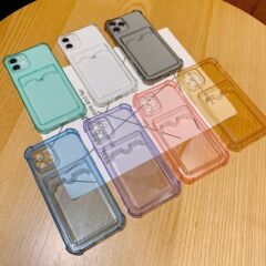 iPhone17Promax透明カードホルダー付きスマホケース、Apple16proキャンディーカラーのカード収納TPU保護ケース