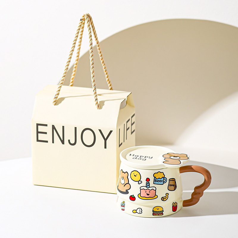 Caricatura encantadora taza de marca de animales de dibujos animados taza de cerámica creativa regalo de cumpleaños taza de desayuno taza de café