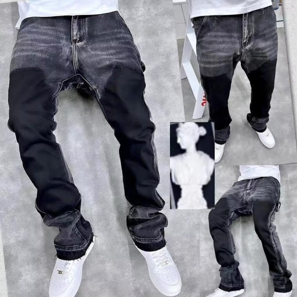 boy European American High Street Vibe Men's Niche Design Slim Fit Black Jeans Spring And Autumn Straight Leg Distressed_viptrois.com