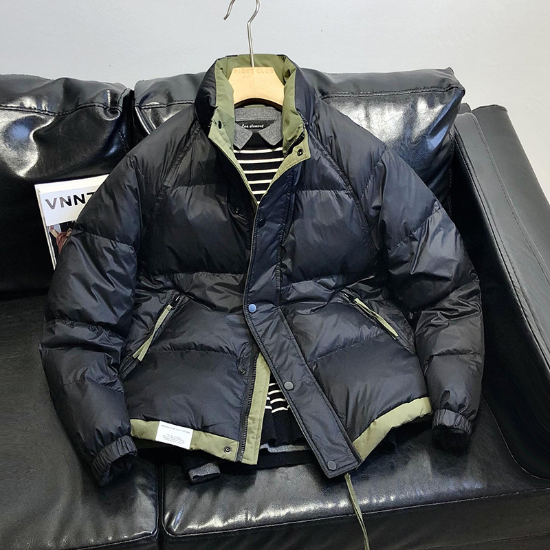 Men's winter stand-up collar thickened warm 90% white duck down short jacket, stylish and fashionable for young people, trendy brand.