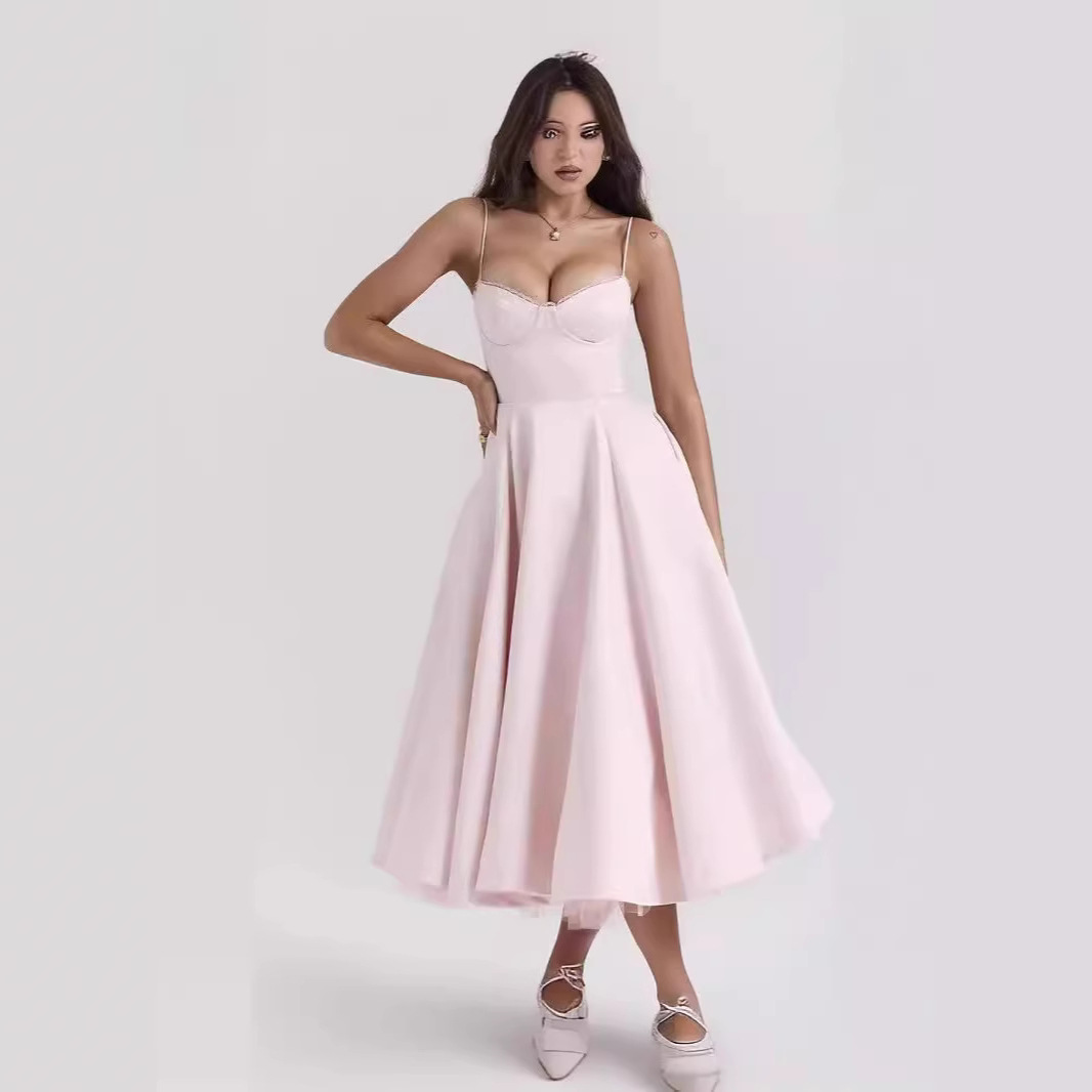 Abito lungo senza maniche con scollo a V, sexy, di ispirazione europea e americana, con stampa cross-border, modello a campana._voghion.com