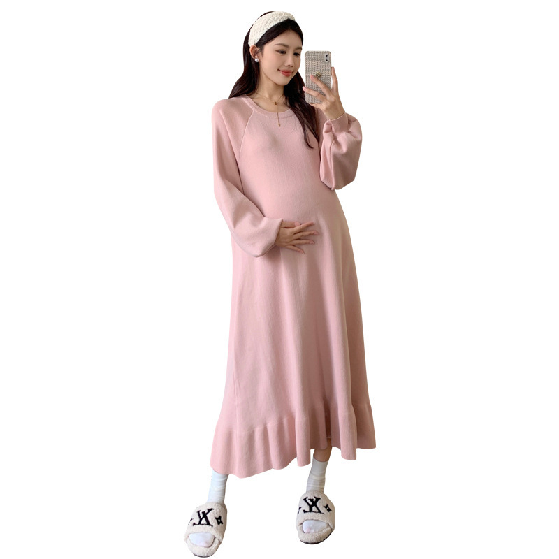 妊婦服秋冬新作丸首妊婦毛のスカートはだらだらしています。|undefined