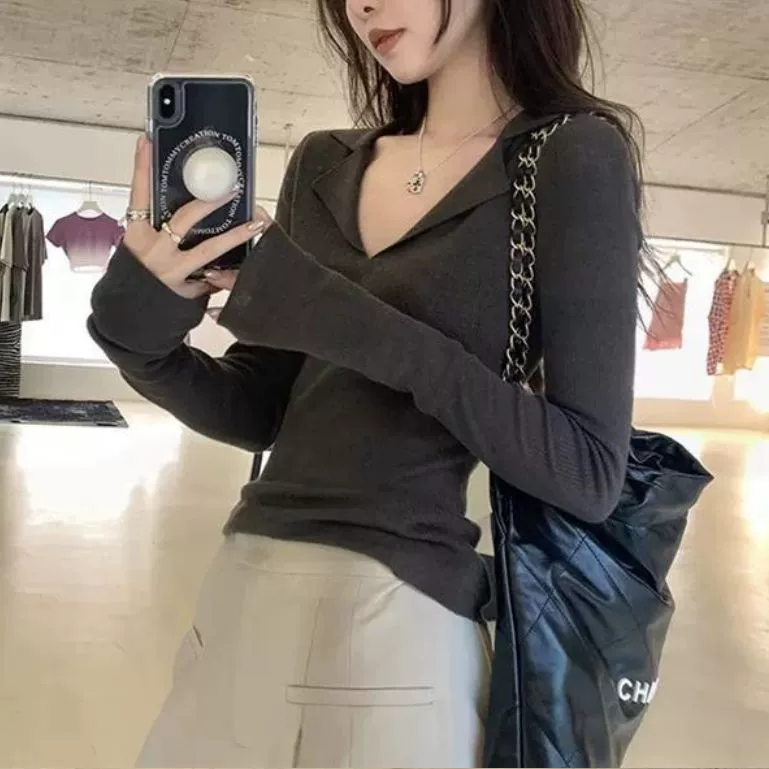 Мягкий и пушистый свитер, облегающий крой, винтажный вязаный топ для женщин, весенне-осенний базовый слой, новинка 2025 года, с длинными рукавами и тонкий.