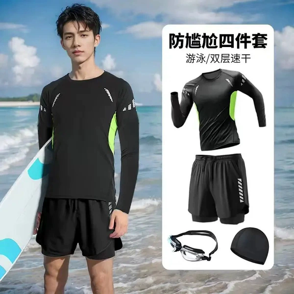 Long-sleeve, set, waterproof swimming cap, 4 piece set