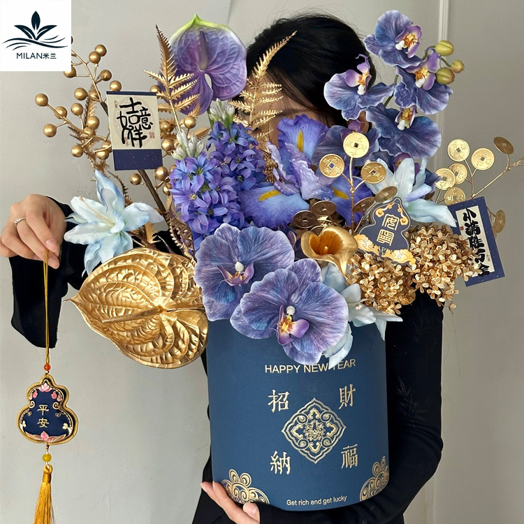2026 Año Nuevo estampado redondo abrazar barril caja de regalo de barril de regalo de Año Nuevo estilo chino de flores de flores de barril de regalo