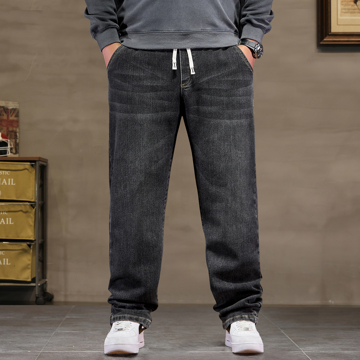 Extra große Größen Jeans Herren Hoher elastischer Bund Baggy Denim Hose Herren Plus Large Loose Slim Fit Cowboyhose 8XL 6XL Klassisches Schwarz_voghion.com