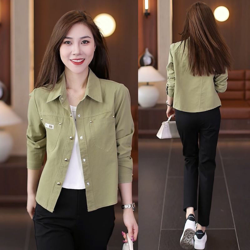 Women's Spring and Autumn Thin Shirt Jacket, Petite Style, 2026 New Korean Fashion Casual Short Long Sleeve Collared Top