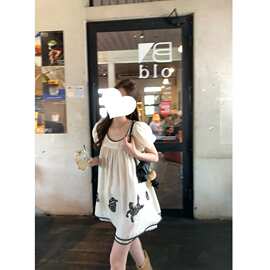 im向 Jennie同款~重工莱赛尔连衣裙女夏蕾丝刺绣短款温柔娃娃裙