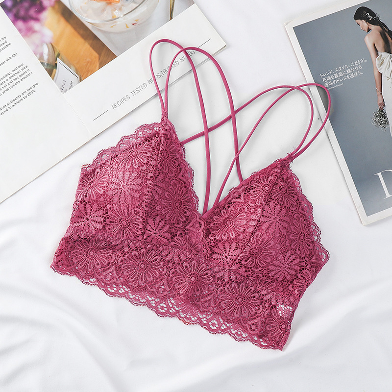 Sexy encaje elástico correa cruzada ropa interior agradable a la piel delicada transpirable interior cómodo pecho envuelto belleza sujetador trasero image 10