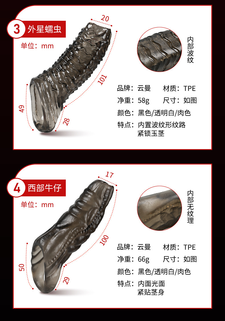 Wolf-Tooth Textured Sleeve Condom, Soft Silicone Delay Locking Design, Western Cowboy Clear Variant — detail image 16