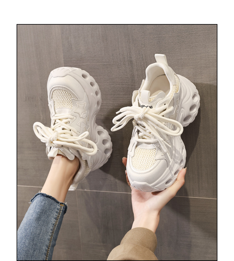 Giày sneaker nữ đế dày chunky lưới thoáng khí tăng chiều cao — màu trắng chi tiết 14