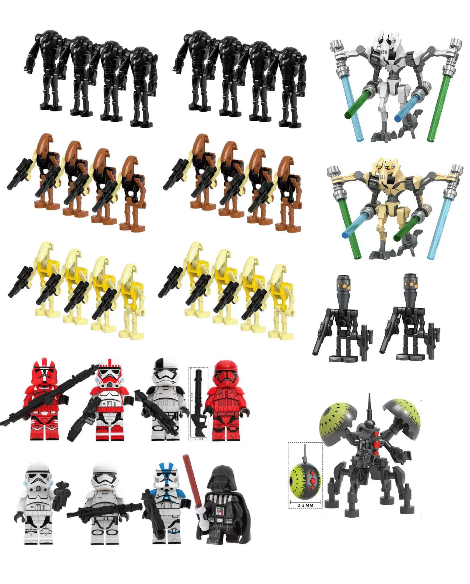 Minifigure set — assorted robot & soldier figures, mixed packs 8–120 pcs, combinable