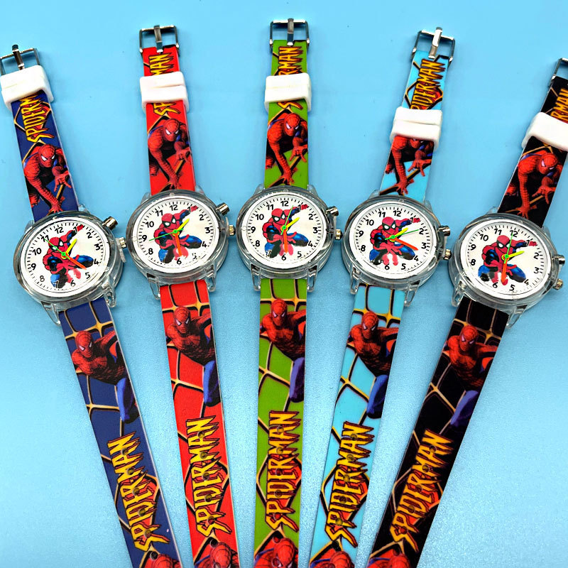 Led Luminous Spider-Man Plastic Shell Flashing Watch Cartoon Children's Watch Student Silicone Watch Gift Watch Wholesale