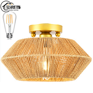 Export hand-woven rattan rattan ceiling lamp retro American simple aisle entrance lamp Zhongshan manufacturers