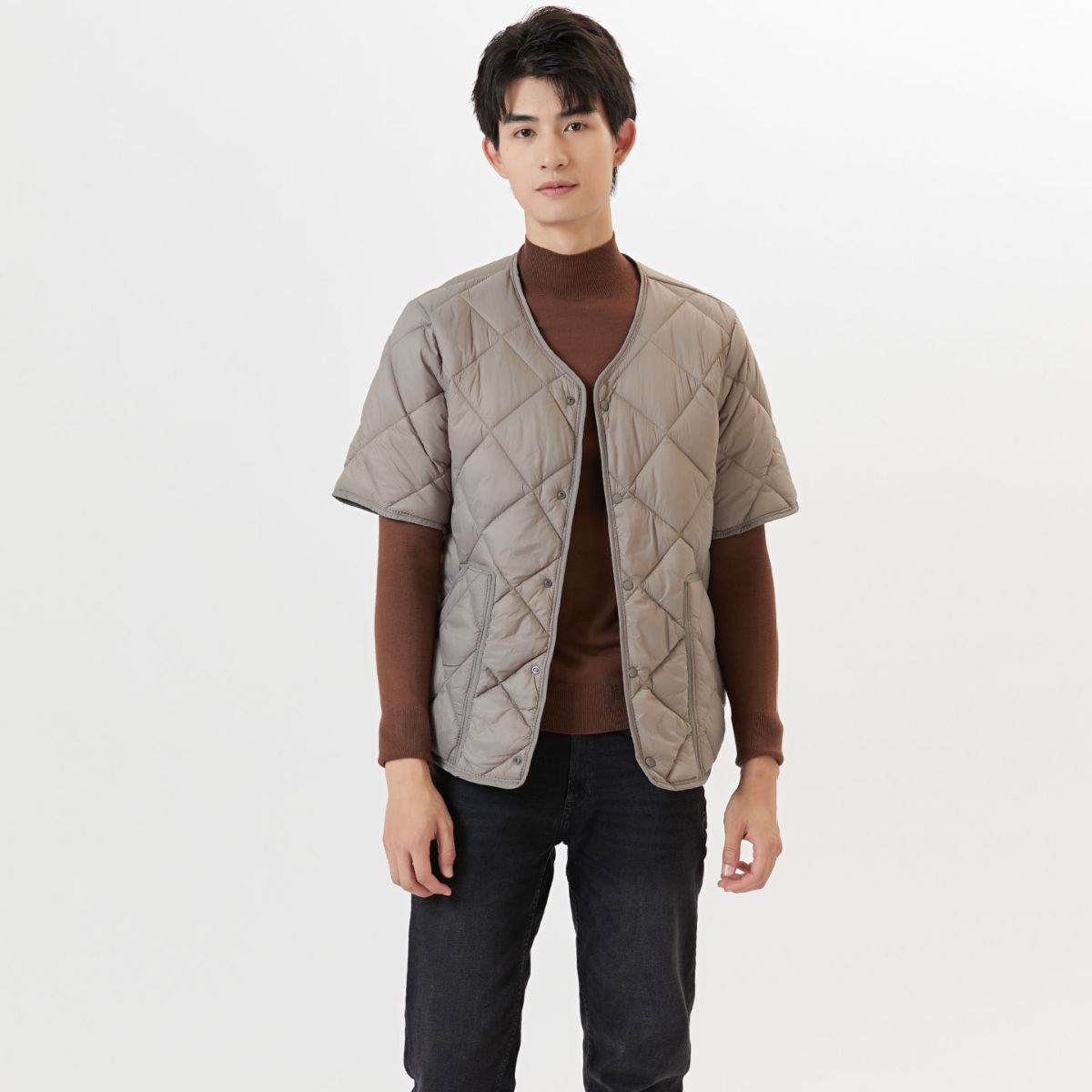 厂家新款批发冬男短袖双面轻薄保暖居家棉衣男款棉服上衣内胆坎肩