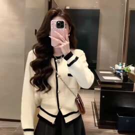 小香风气质撞色针织衫女装2026秋季新款休闲百搭漂亮内搭毛衣上衣
