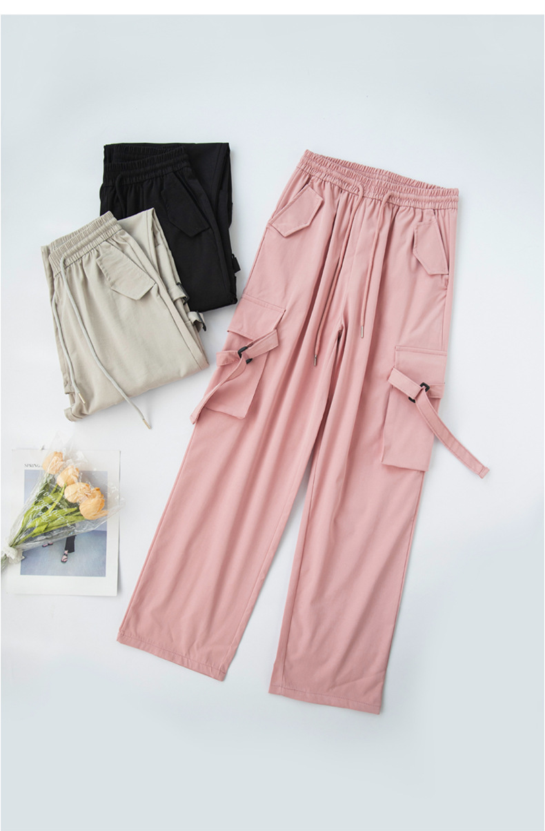Pink work pants for women, summer, thin, high-waisted, slimming, wide-leg, straight-leg casual pants, American quick-drying sport pants pic 26