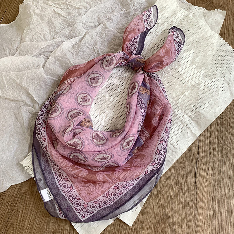 Bufanda de seda, bufanda cuadrada pequeña, personalidad retro, textura de algodón y lino, turbante, banda para el cabello, habitación con aire acondicionado de verano, protección para el cuello, chal exterior