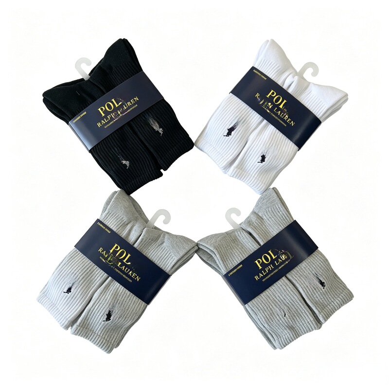Foreign Trade Paul Ralph Lauren Logo Thickened Towel Bottom Sports Cotton High-Tube Black and White Embroidered Men's Mid-Tube Socks Cross-Border Wholesale