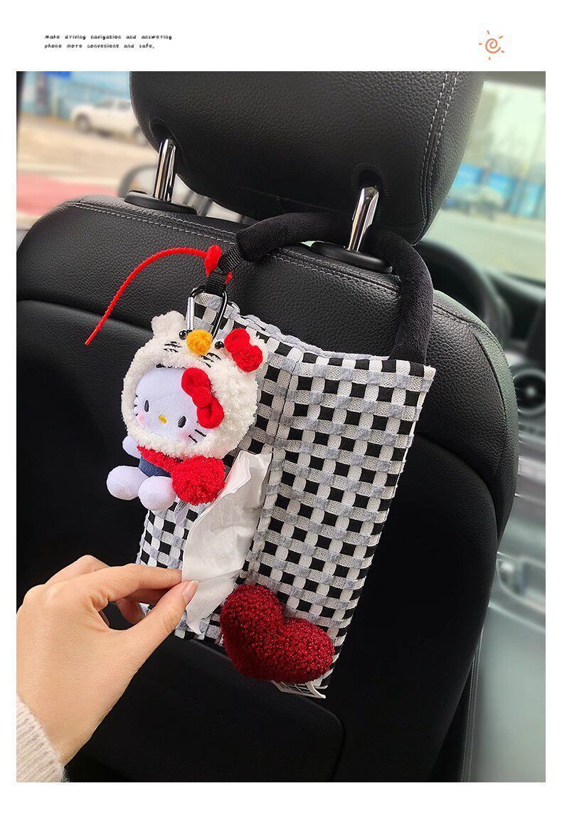 Car Tissue Box, Cute Kt Cat Tissue Box, Car Tissue Hanging Bag, In-Car Tissue Box, Gift for Girls, High-End Feel
