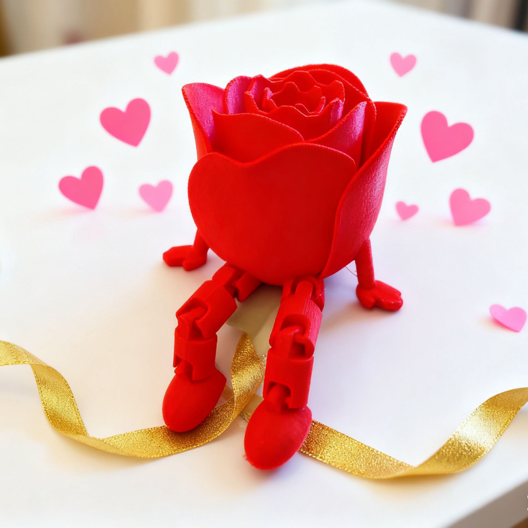New Cross-Border 3D Printed Sitting Rose with Movable Joints Valentine's Day Chinese Valentine's Day Home Desktop Creative Decorative Ornaments