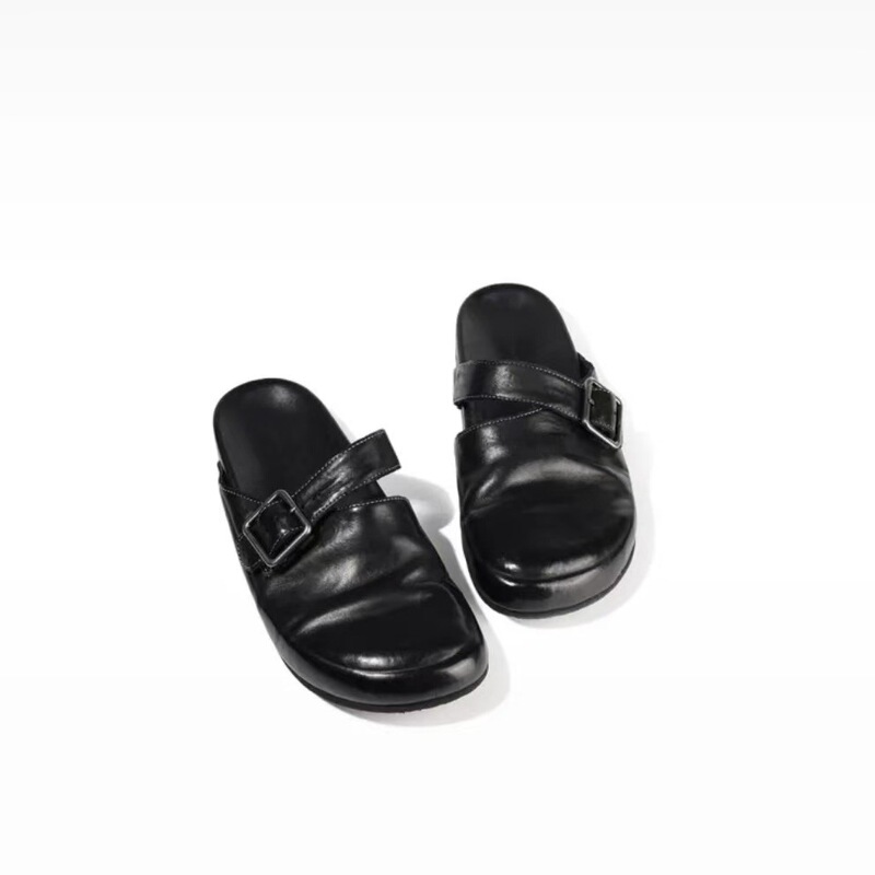 Thick-Soled Birkenstock Shoes for Women 2025 New French Sandals Retro Toe-Cap Half Slippers Flats-Soled Lazy Casual Mule Shoes