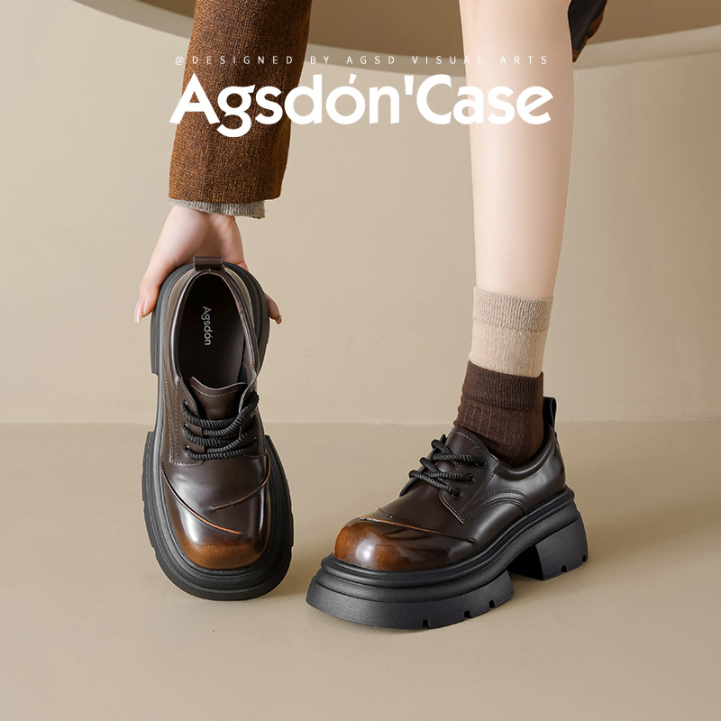 Zapatos de Lefour para mujeres 2026 nuevo estilo de primavera retro estilo británico con zapatos de cuero de lana gruesa zapatos de tacón único