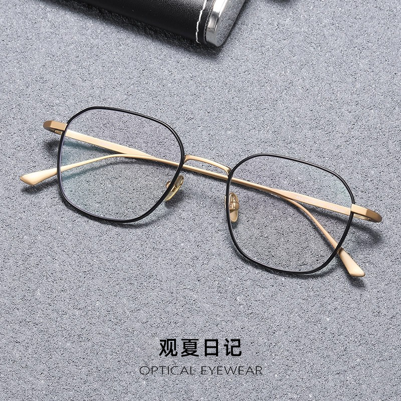 复古金边方框眼镜超轻纯钛镜框男近视可配度数设计师款小框镜架女|undefined