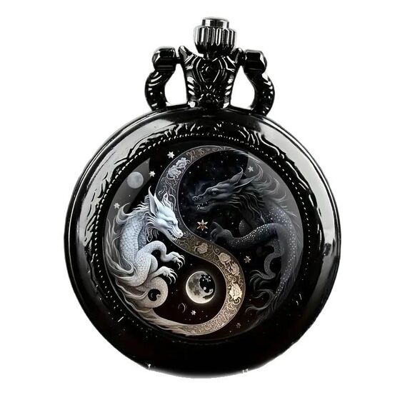 Color Pattern Medium Pocket Watch Vintage Flip Cover Decorative Necklace Watch Personalized Trendy Quartz Watch Cross-border for Men and Women Students
