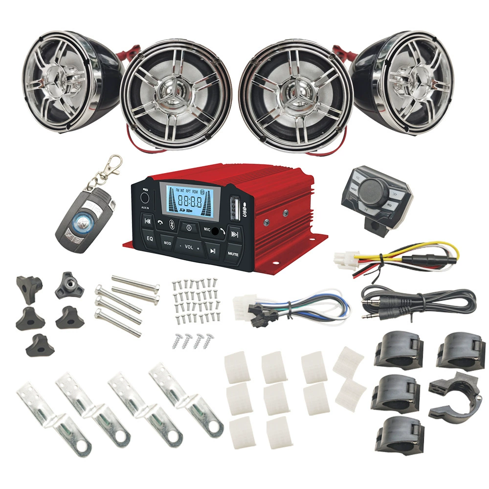 Электрическая коммерция горячая продажа противоугонная mp3 противоугонная сигнализация 4-канальная мощная мотоцикл стереосистема полностью покрыта