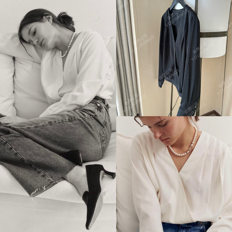 26 Early Spring New Style Shirt with Built-In Soft Lighting Effect Le Toray Tailored Micro-Cocoon Silhouette V-Neck Long-Sleeve Shirt