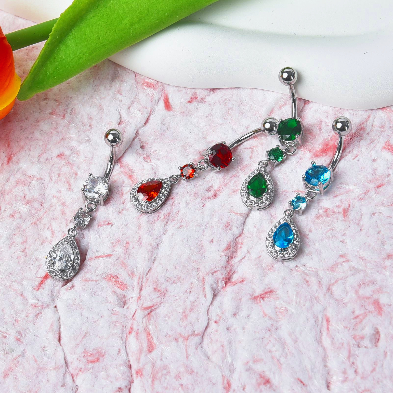 Piercing all'ombelico con goccia d'acqua in zircone europeo e americano, selezione premium disponibile in magazzino_voghion.com