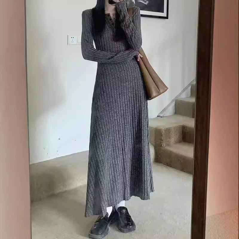 French Elegant Knitted Sweater dress Women's Autumn and Winter 2023 New Coat with Base Slim-fit Long Skirt