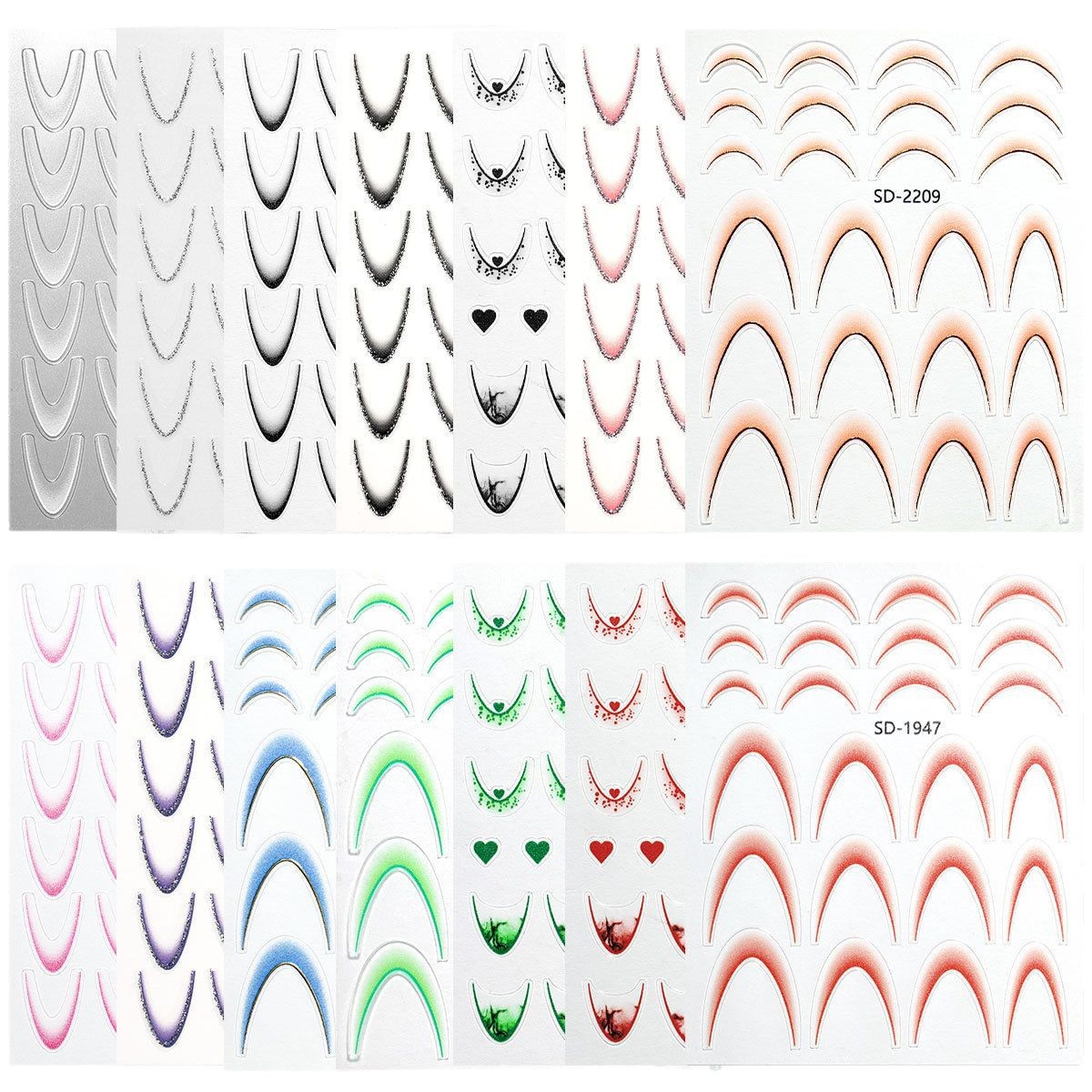 Etiqueta engomada de uñas francesa degradada de estilo explosivo transfronterizo Etiqueta engomada de accesorios de uñas de bricolaje Etiqueta engomada adhesiva INS Etiqueta engomada de uñas en stock