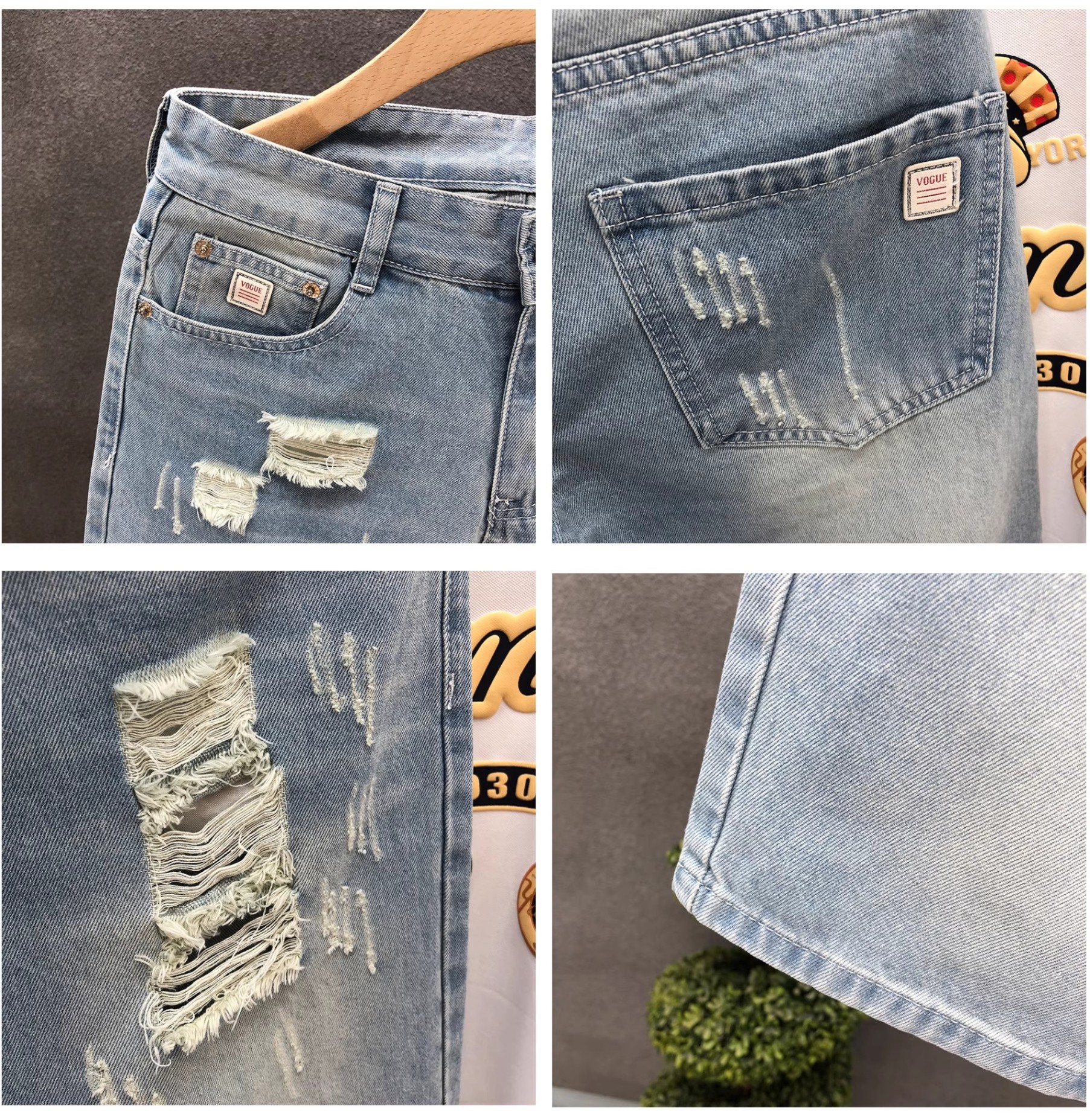 Men's Loose Fit Color Block Embroidered Denim Shorts Casual Retro American Style Trendy Five Point Summer Pants_mkmklike.com