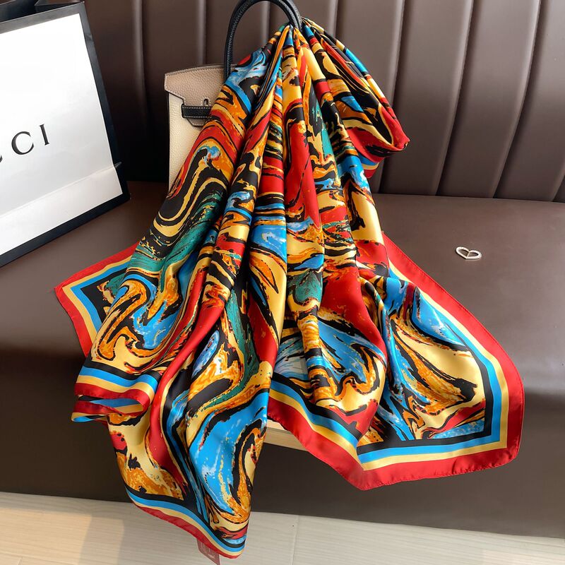 Brocade Manufacturer Direct Sales Printed Imitation Silk Mulberry Silk Scarf Women's Sun Protection Shawl Summer Beach Long Scarf