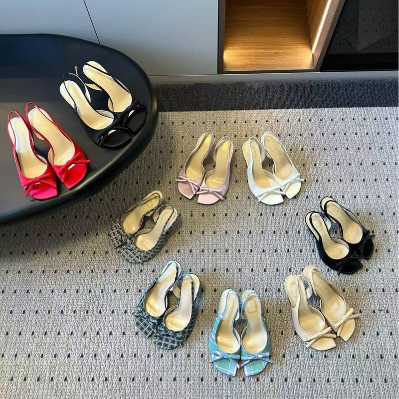 European Brand D's New Fashion High-Heeled Bow-Knot Open-Toe Silk Peep-Toe Sandals Versatile French-Style Sexy Women's Shoes