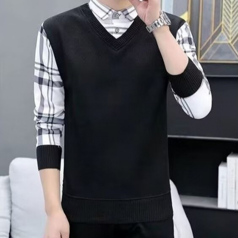 ForMen Lazy Japanese Style Square Trendy New Pullover Brand Shirt Collar Long Sleeve Casual Two-Piece Sweatshirt For Men_voghion.com