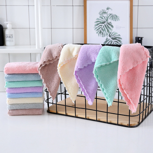 Plain Edge Coral Fleece Square Scarf Wholesale Kindergarten Face Towel Soft Absorbent Household Kitchen Cleaning Cloth