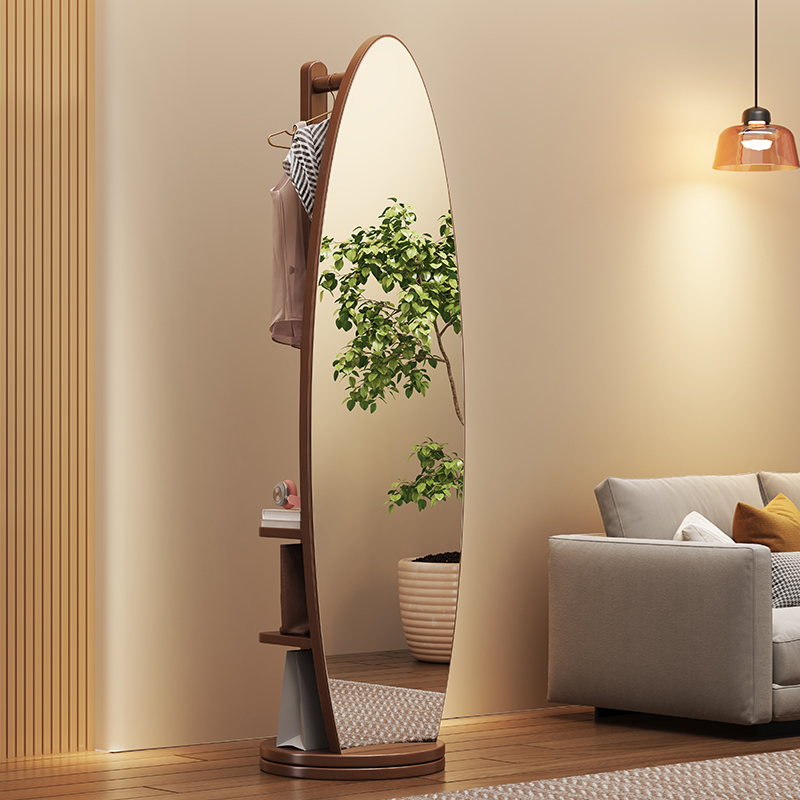 Solid Wood Coat Rack Floor-Standing Bedroom Hanger with Mirror Integrated Living Room Household Removable Multifunctional Storage Rack