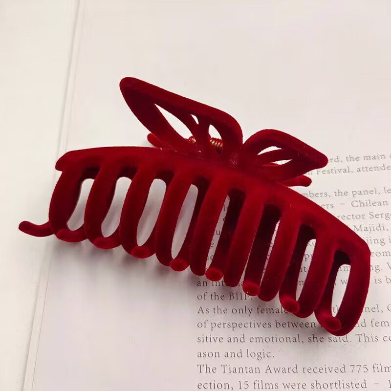 Haarklammern aus rotem Samt für Damen und Mädchen, große Haarklammern für dickes Haar, starker Halt, Haarklammern, Weihnachtsgeschenke_voghion.com