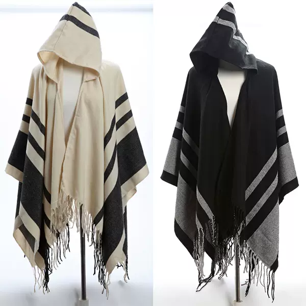 Cape shawl hooded scarf new European and American autumn and winter men's and women's cashmere knitted tassel hooded shawl coat