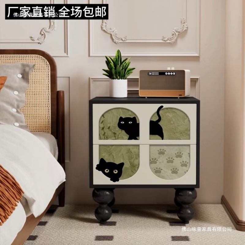 法式复古奶油风床头柜卧室家用床边柜房间抽屉柜多功能斗柜储物柜|undefined