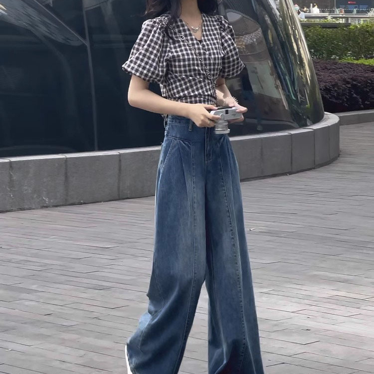 Plus Size Retro Nostalgic Wide-Leg Jeans for Women 2025 Summer New Loose Slimming Look Draped Straight Floor-Length Pants