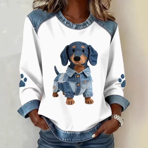 2025 Spring & Fall New Cross-Border Export Women's Round Neck Top 3D Printed Hooded T-Shirt Long-Sleeved Sweatshirt 143