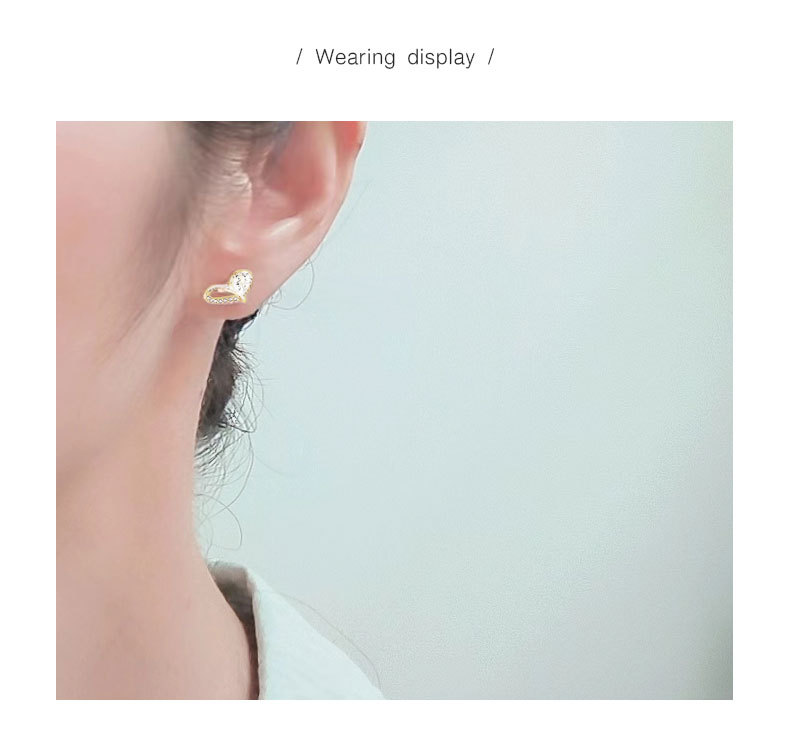 Zircon Inlay Material 1 Pair 925 Sterling Silver Zircon 925 Sterling Silver Earrings Heart Shape Ear Studs