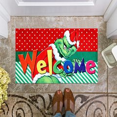 現物グリーン奇地マットクロスボーダークリスマスカーペット祝日入戸ドアマット緑ピエロ足マット