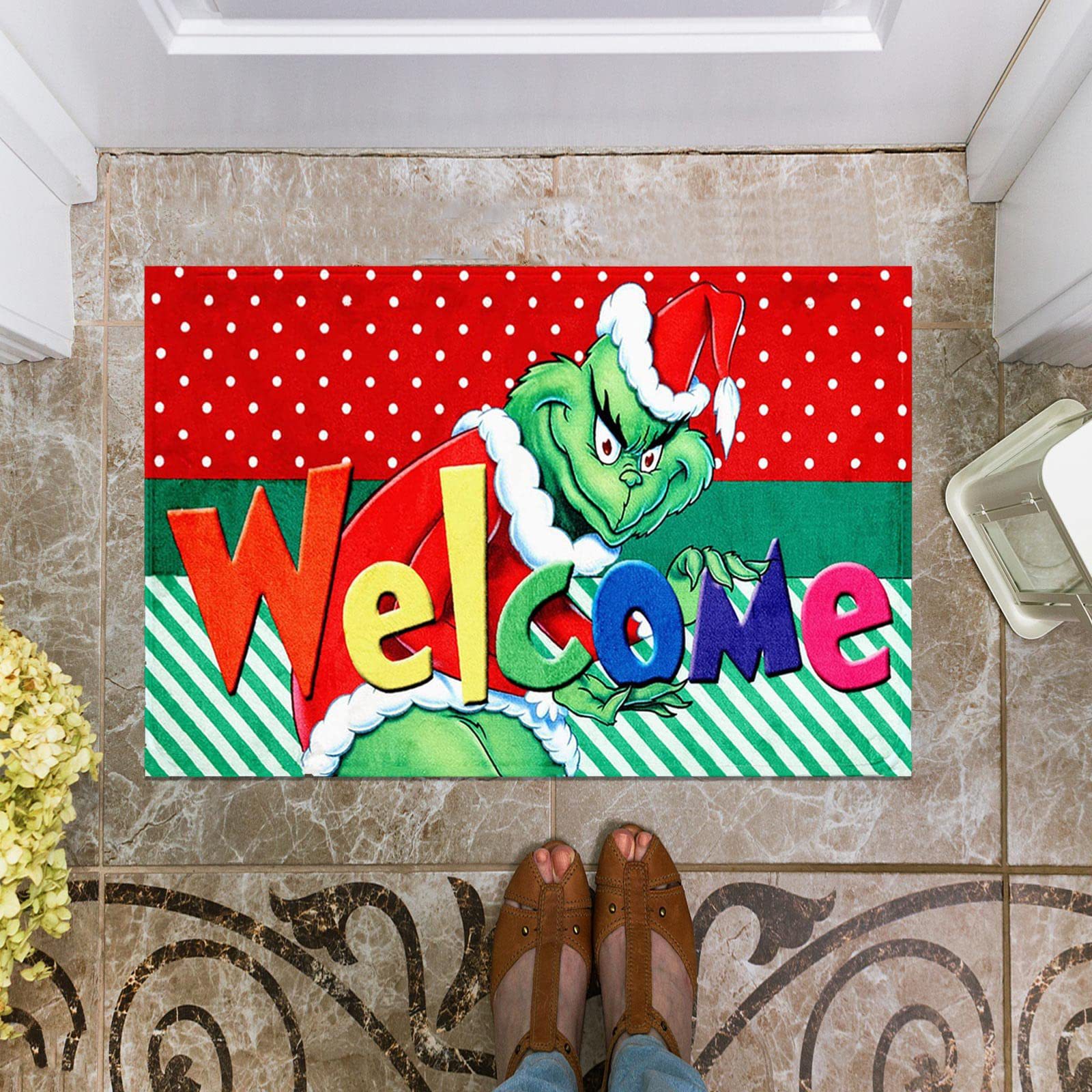 En stock Grinch alfombra del piso transfronterizo alfombra de Navidad alfombra de puerta de vacaciones verde payaso alfombra del piso